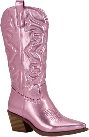 Cowgirl Boots Women Knee High Low Heel Embroidered Western Cowboy Boots Chunky Heel Fashion Retro Classic Boot Pull-On