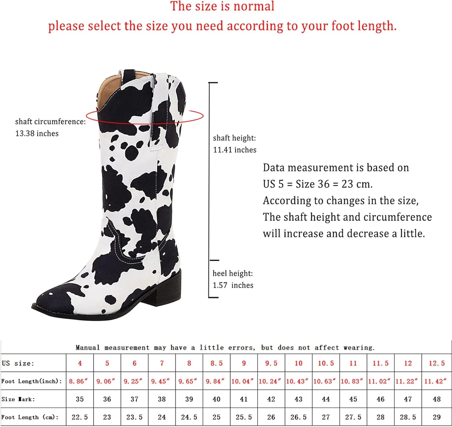 Cozivwaiy Women Mid Calf Cowboy Boots Chunky Heel Half Boots Cow Print Western Boots Plus size (US 4-12.5)