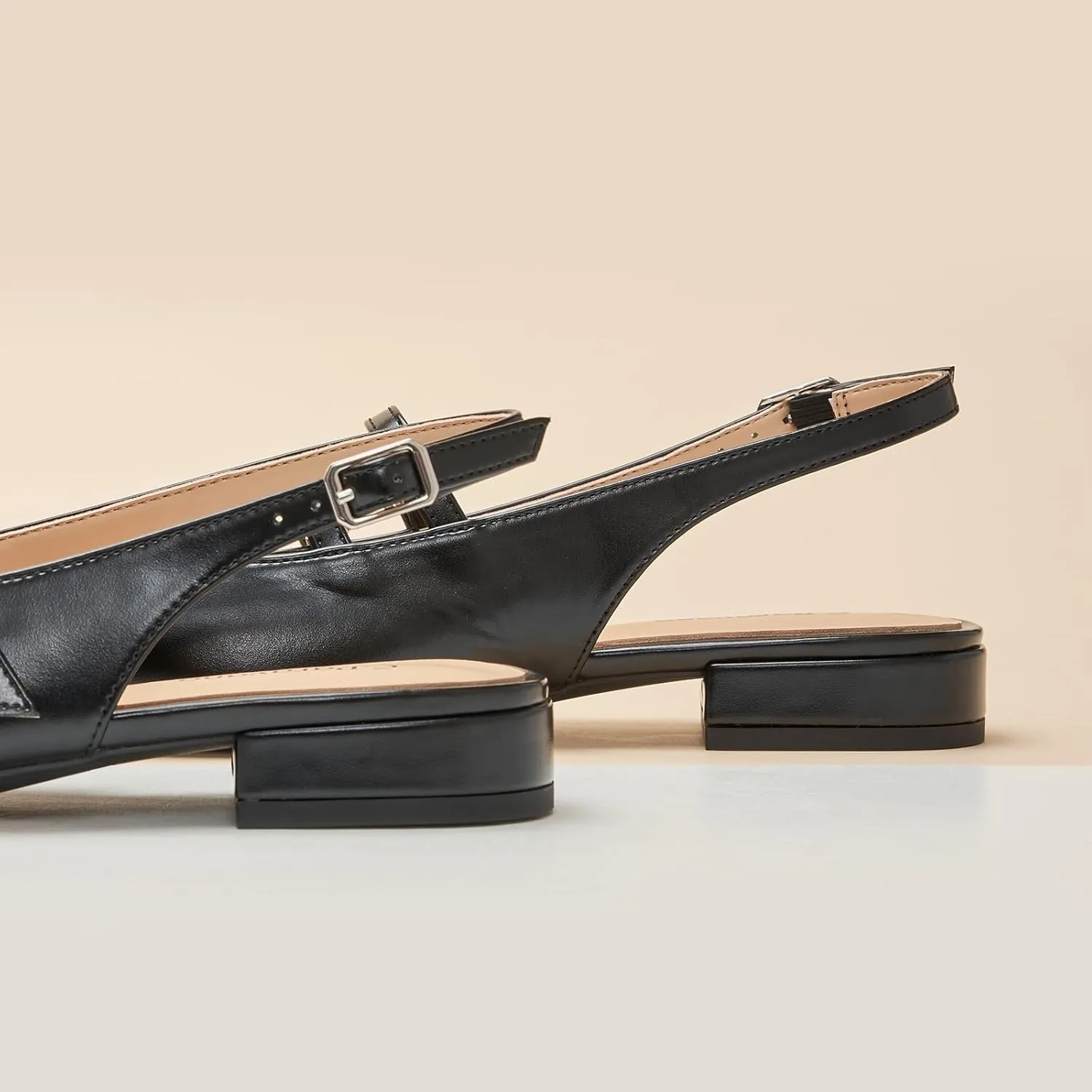 C.Paravano Women's Slingback Flats | Sandals Square Toe Dress Shoes | Adjustable Ankle Strap Flats for Office，Weddings & Cocktail Parties
