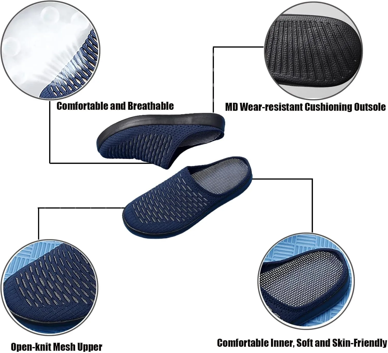 CROSSBABY Women's Knitted Breathable Lightweight Slip-On Sports Mules Comfortable Non-Slip Backless Walking Shoes for Hiking House Traveling
