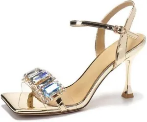 Crystal Sandals Clear Slingback Heels For Party Wedding Sexy Wedding Dress Shoes Open Toe Ankle Strap Heeled Sandals Comfortable Thick Heels
