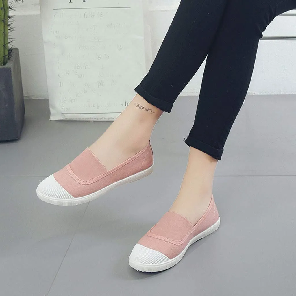 CsgrFagr Women Girls Round Toe Solid Casual Loafers Singles Canvas Shoes Girl Shoes Casual (Pink, 5.5)
