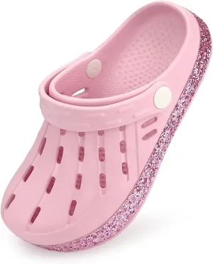 Cubufly Kids Garden Shoes Boys Girls Glitter Stripe Band Clogs Toddler Slip On Water Sandals Children Beach Pool Slipper