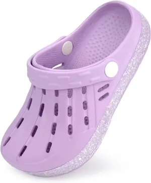 Cubufly Kids Garden Shoes Boys Girls Glitter Stripe Band Clogs Toddler Slip On Water Sandals Children Beach Pool Slipper