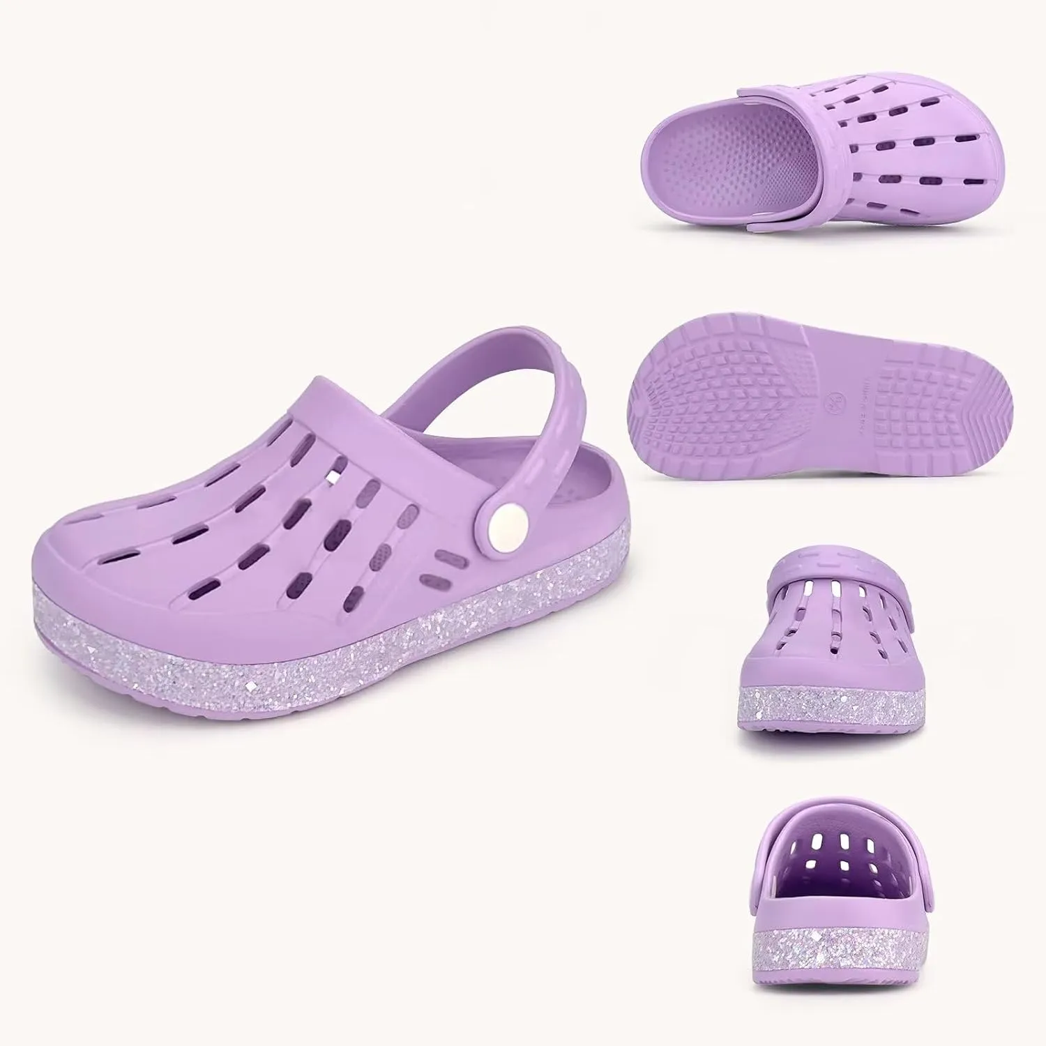Cubufly Kids Garden Shoes Boys Girls Glitter Stripe Band Clogs Toddler Slip On Water Sandals Children Beach Pool Slipper