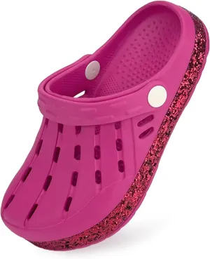 Cubufly Kids Garden Shoes Boys Girls Glitter Stripe Band Clogs Toddler Slip On Water Sandals Children Beach Pool Slipper