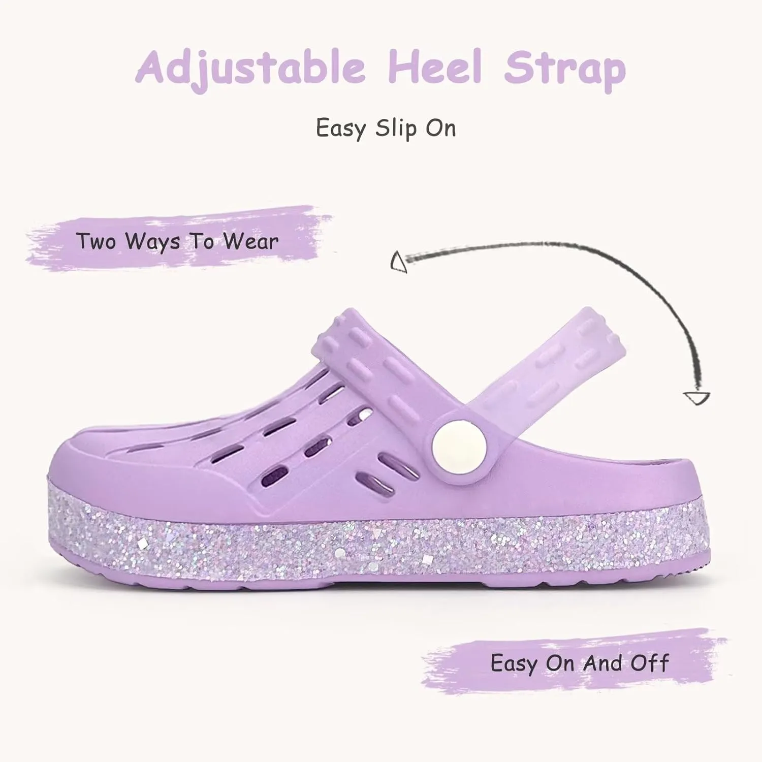 Cubufly Kids Garden Shoes Boys Girls Glitter Stripe Band Clogs Toddler Slip On Water Sandals Children Beach Pool Slipper