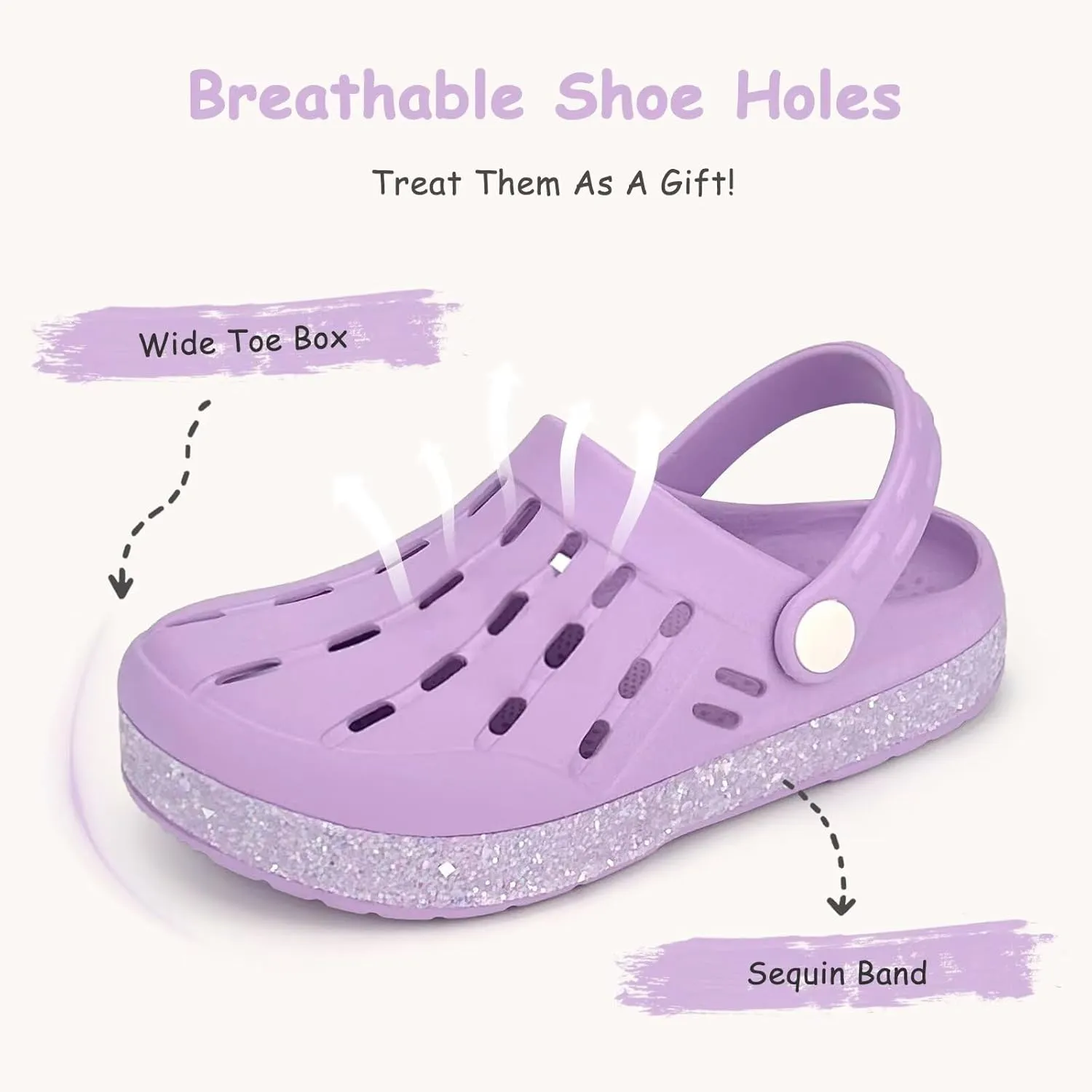 Cubufly Kids Garden Shoes Boys Girls Glitter Stripe Band Clogs Toddler Slip On Water Sandals Children Beach Pool Slipper