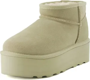 CUSHIONAIRE Hippy Women’s Platform Ankle Boots – Genuine Suede, Faux Fur Lining, Cozy Winter Slip-On Design, Comfortable Footwear with Wide Widths Available