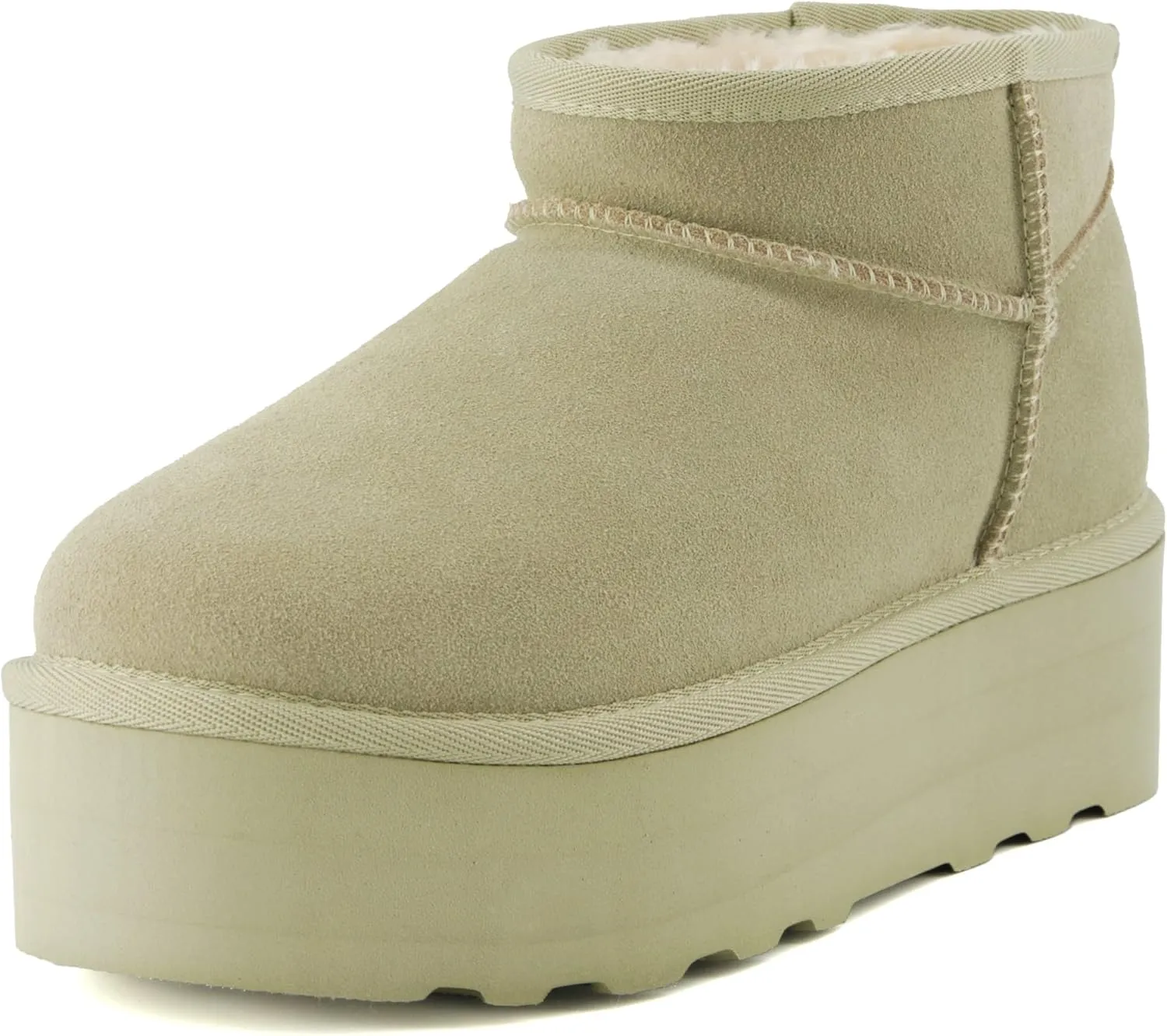 CUSHIONAIRE Hippy Women’s Platform Ankle Boots – Genuine Suede, Faux Fur Lining, Cozy Winter Slip-On Design, Comfortable Footwear with Wide Widths Available