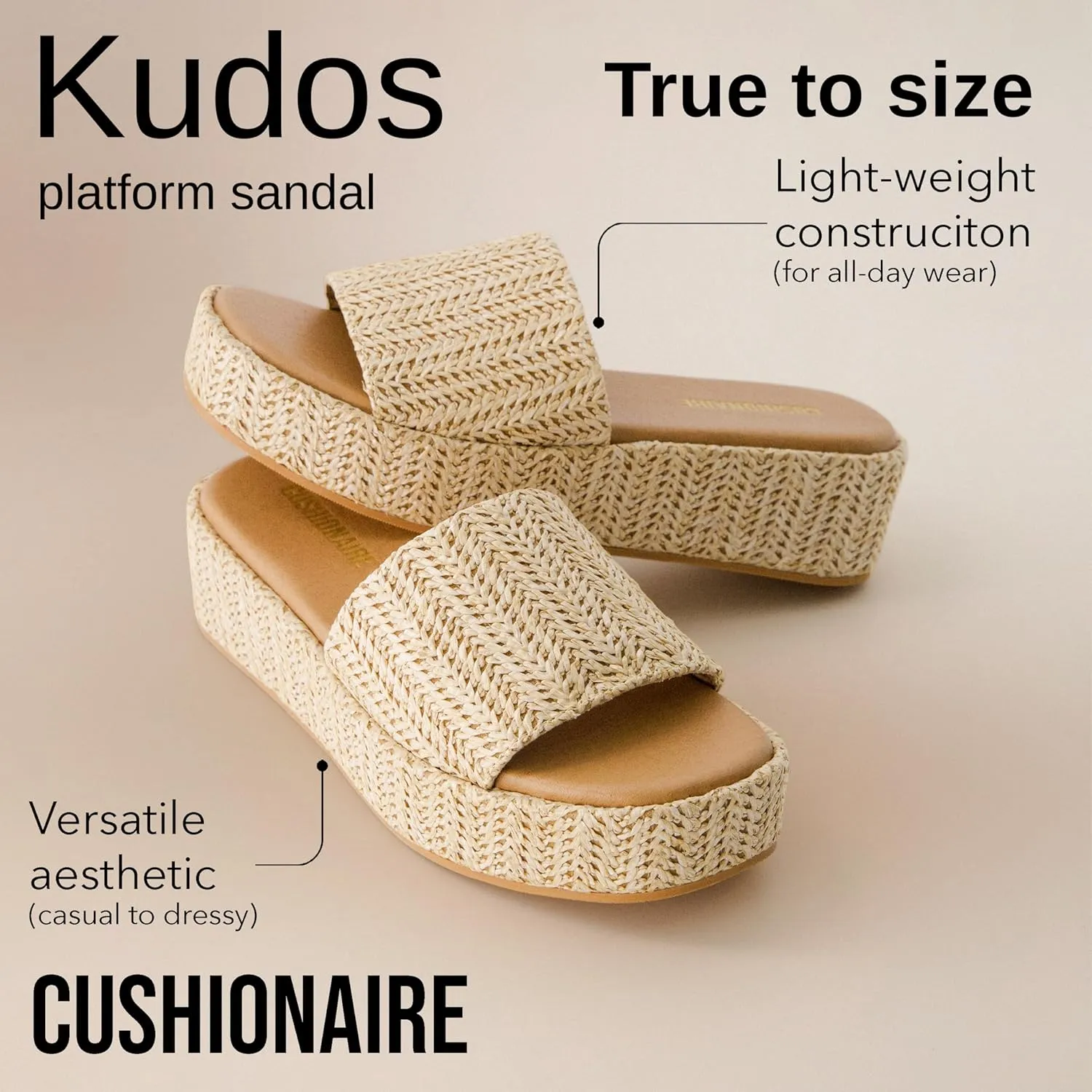 CUSHIONAIRE KUDOS Women’s Platform Sandals – Wedge Sandals for Women, Comfortable Slip-On Shoes, Dressy Summer Sandals with Cushioned Footbed