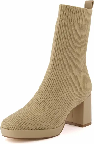 CUSHIONAIRE Women's Bancroft Stretch platform heel boot  Memory Foam, Wide Widths Available