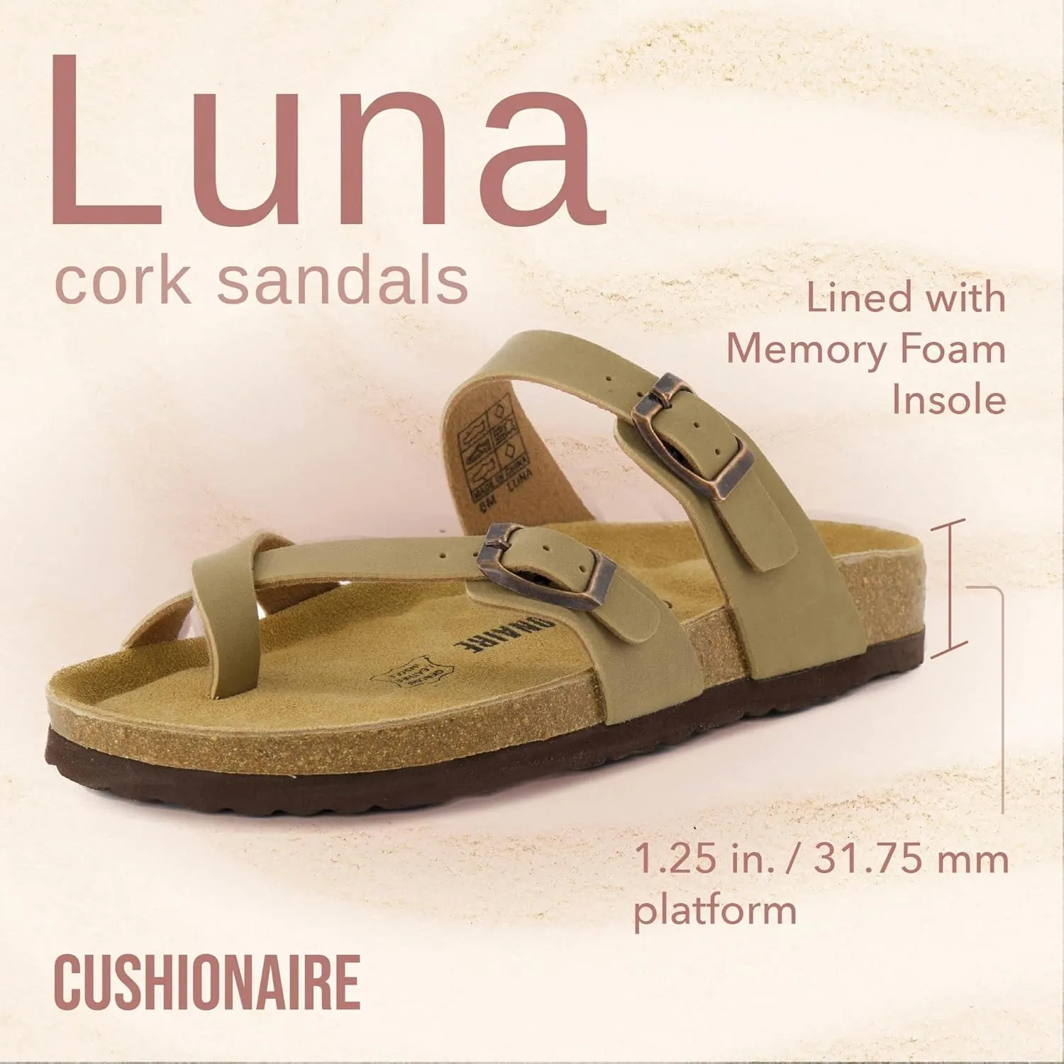 CUSHIONAIRE Women's Luna Cork Footbed Sandal With  Comfort