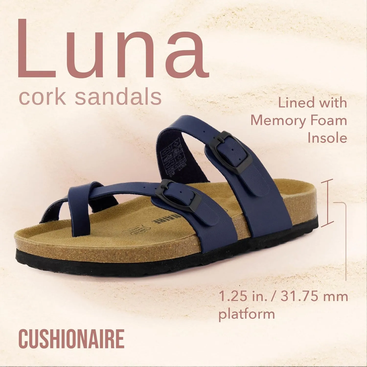 CUSHIONAIRE Women's Luna Cork Footbed Sandal With  Comfort