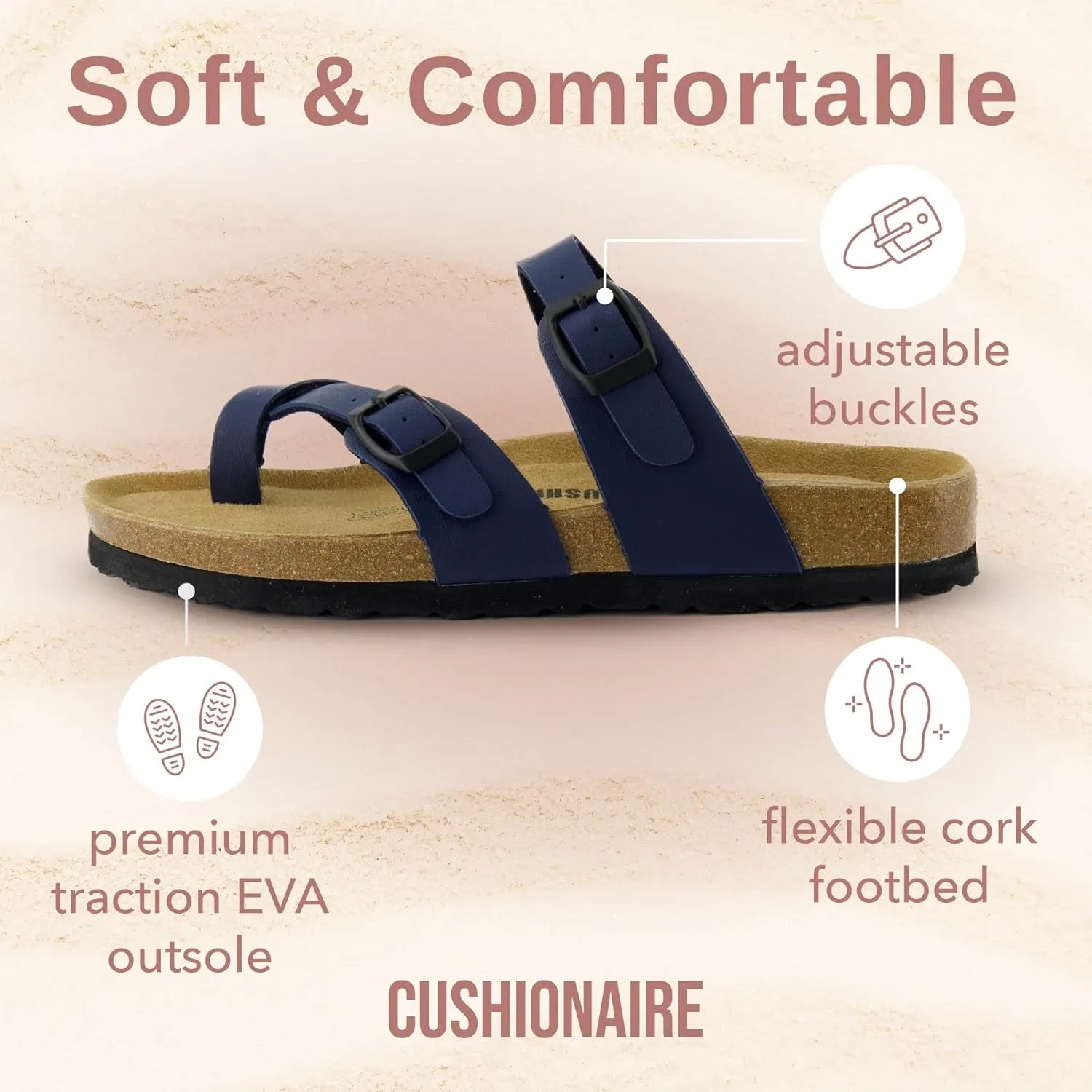 CUSHIONAIRE Women's Luna Cork Footbed Sandal With  Comfort