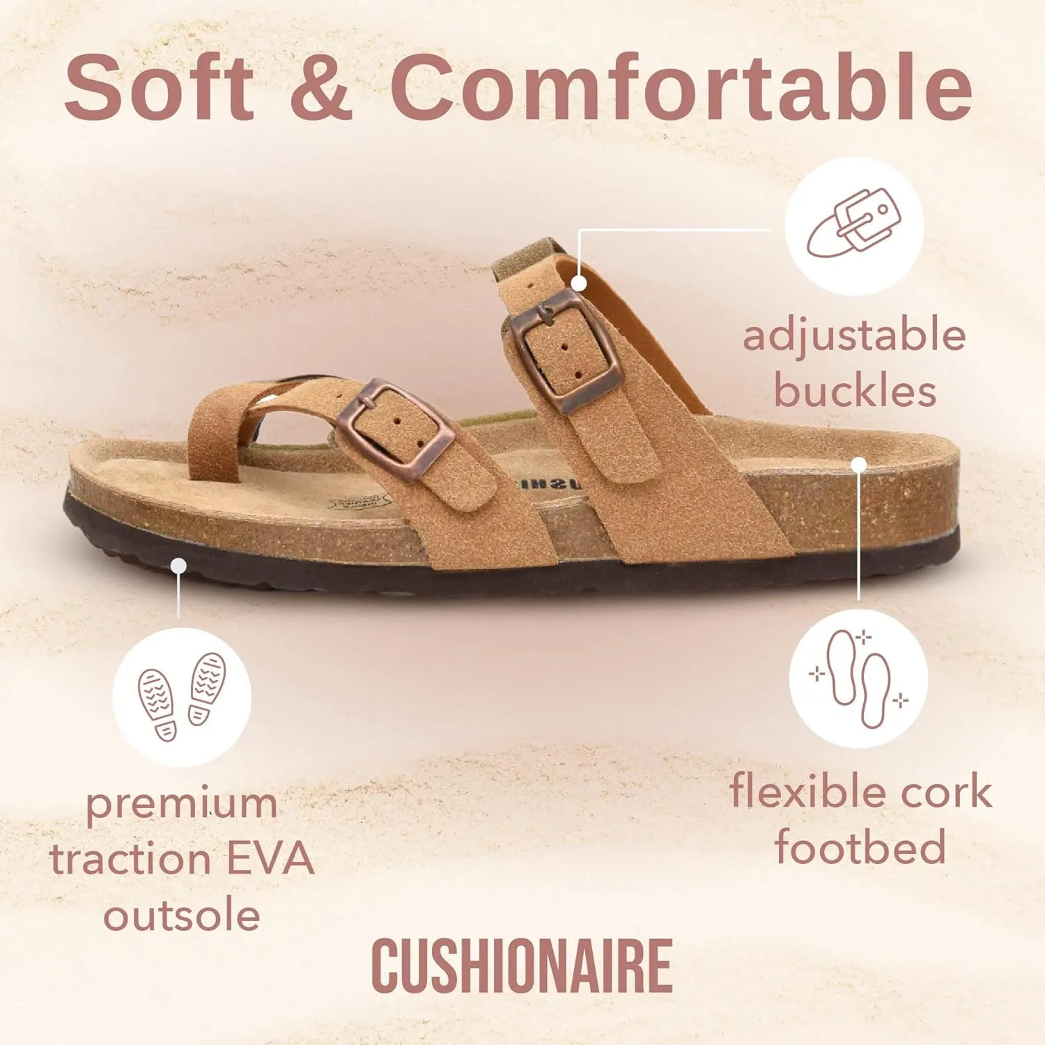 CUSHIONAIRE Women's Luna Cork Footbed Sandal With  Comfort