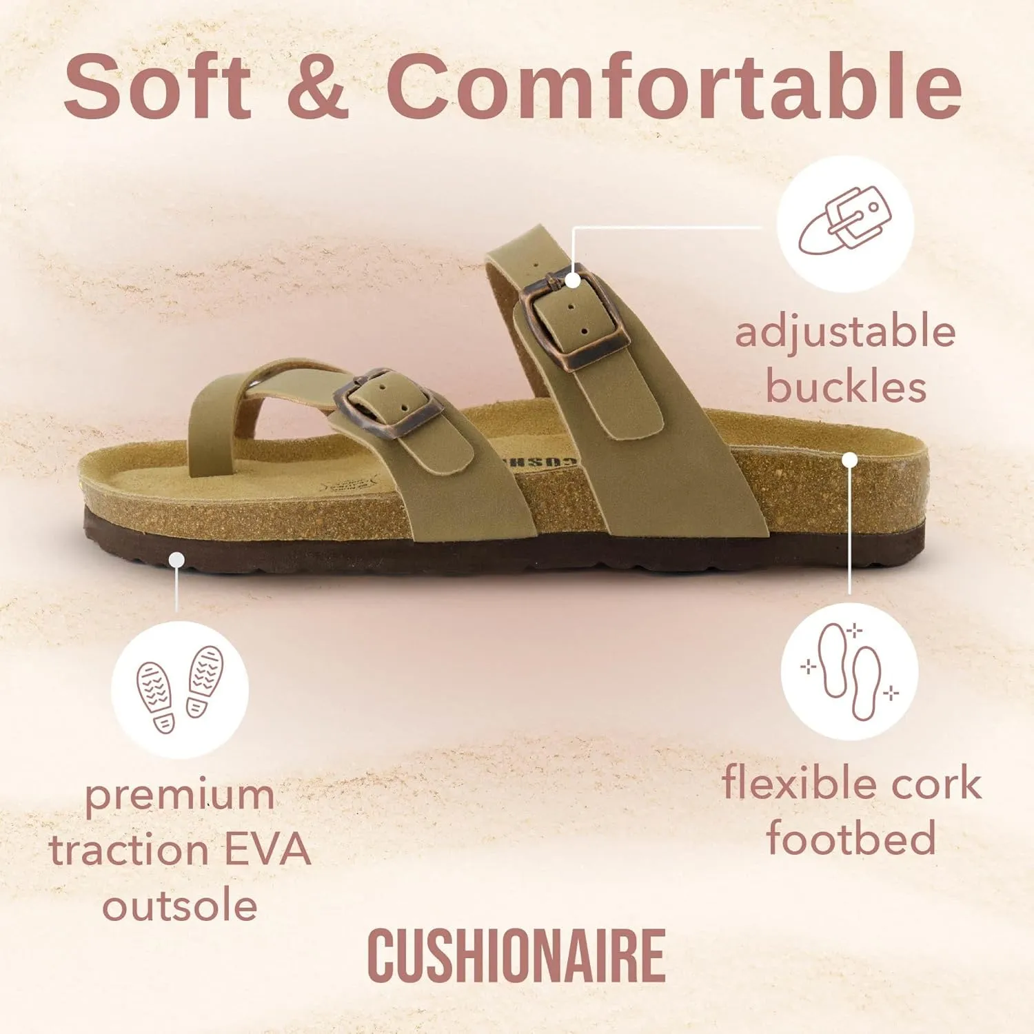 CUSHIONAIRE Women's Luna Cork Footbed Sandal With  Comfort