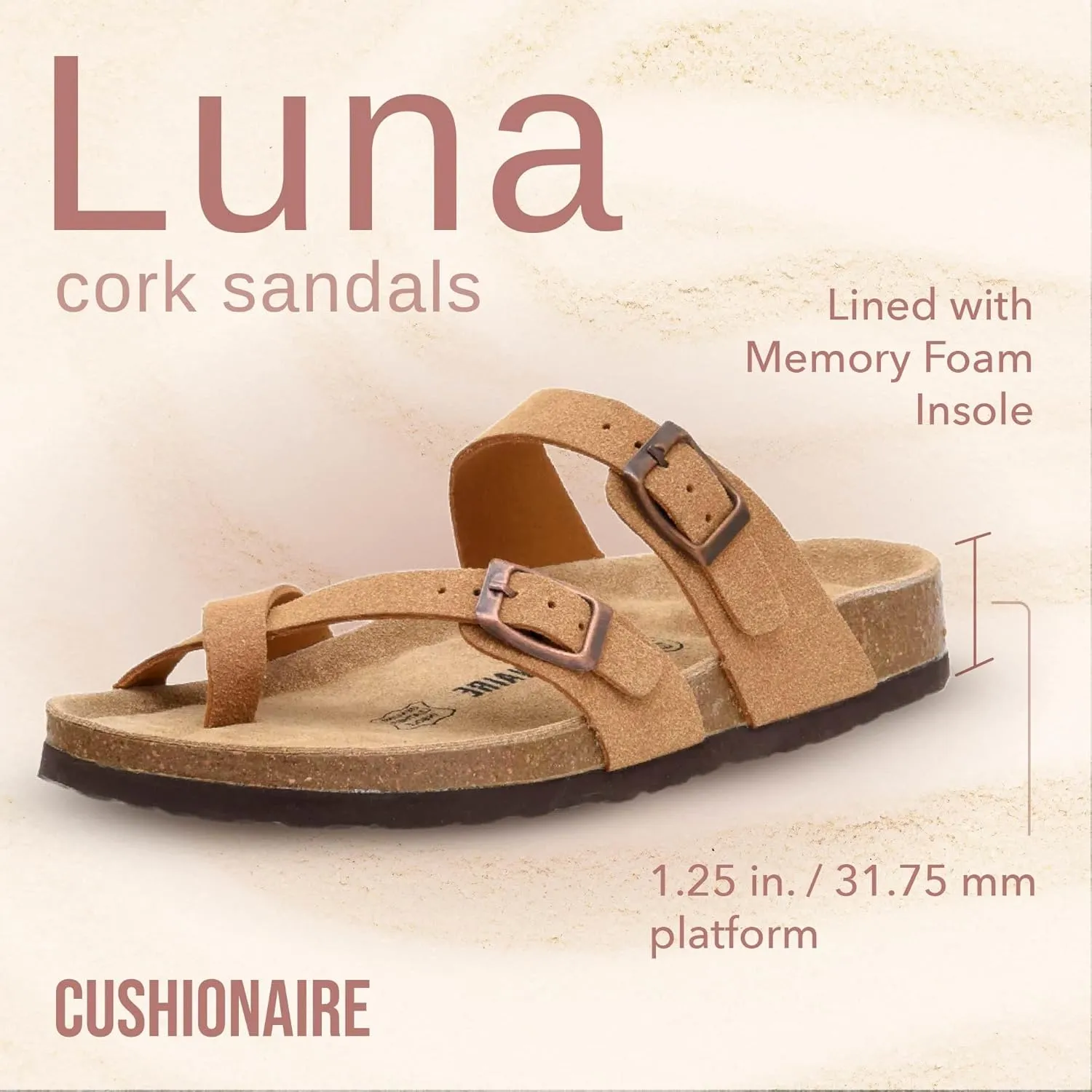 CUSHIONAIRE Women's Luna Cork Footbed Sandal With  Comfort
