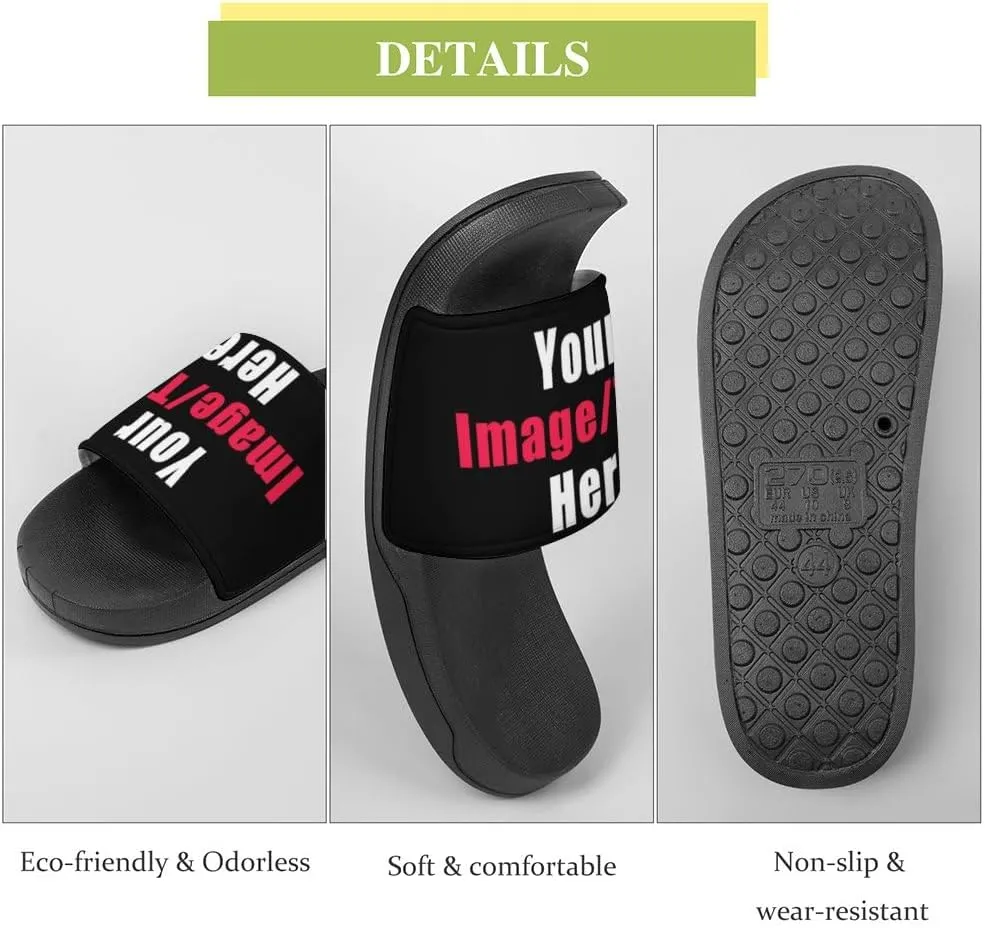 Custom Slides Sandals Personalized Add Your Name Photo Design Sandals Fashion Beach Sandals Comfort Bathroom Shower Shoes Non Slip Indoor Outdoor Water Sandals for Women Men
