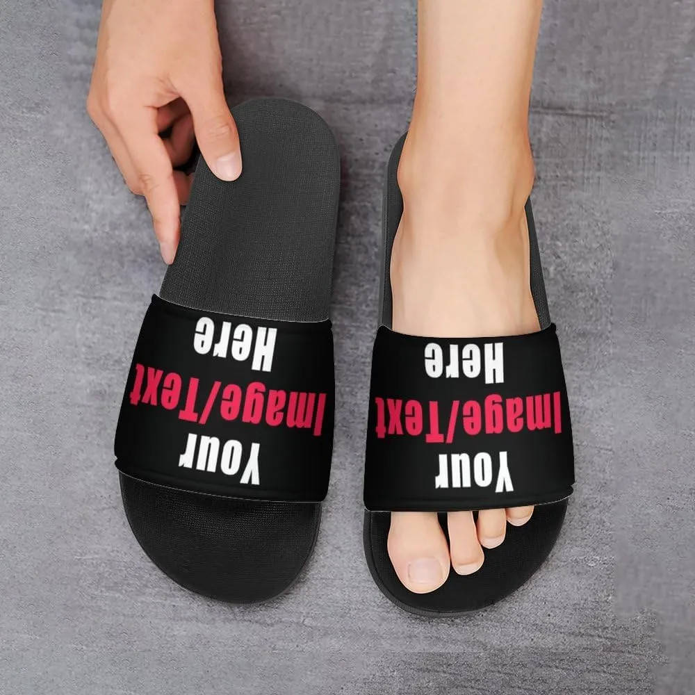 Custom Slides Sandals Personalized Add Your Name Photo Design Sandals Fashion Beach Sandals Comfort Bathroom Shower Shoes Non Slip Indoor Outdoor Water Sandals for Women Men