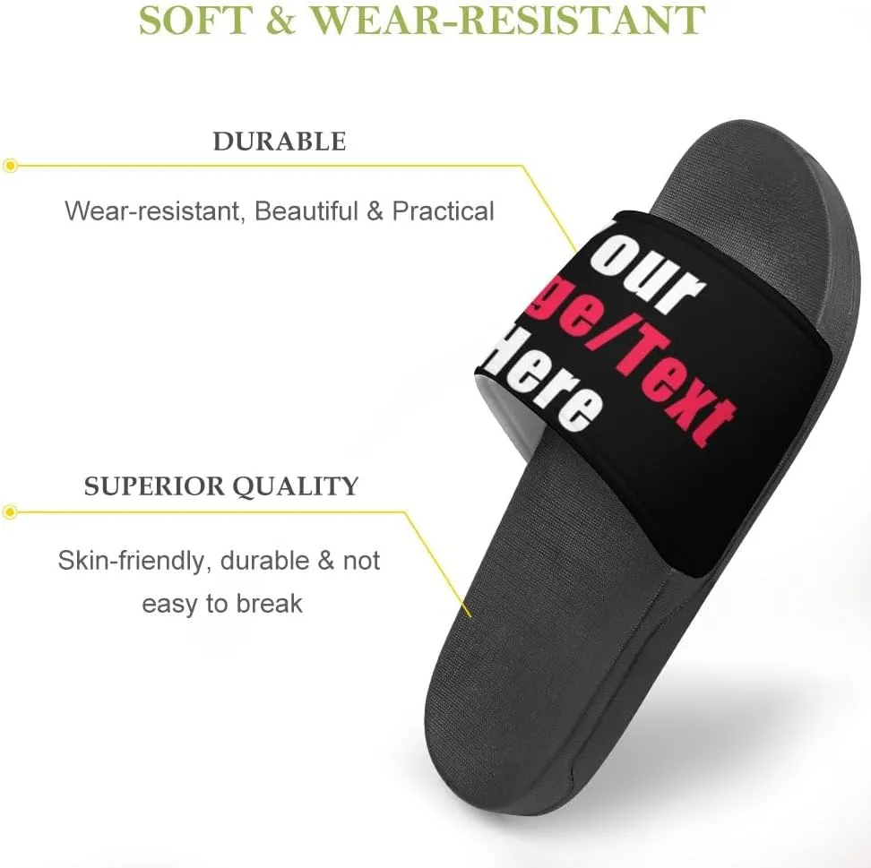 Custom Slides Sandals Personalized Add Your Name Photo Design Sandals Fashion Beach Sandals Comfort Bathroom Shower Shoes Non Slip Indoor Outdoor Water Sandals for Women Men