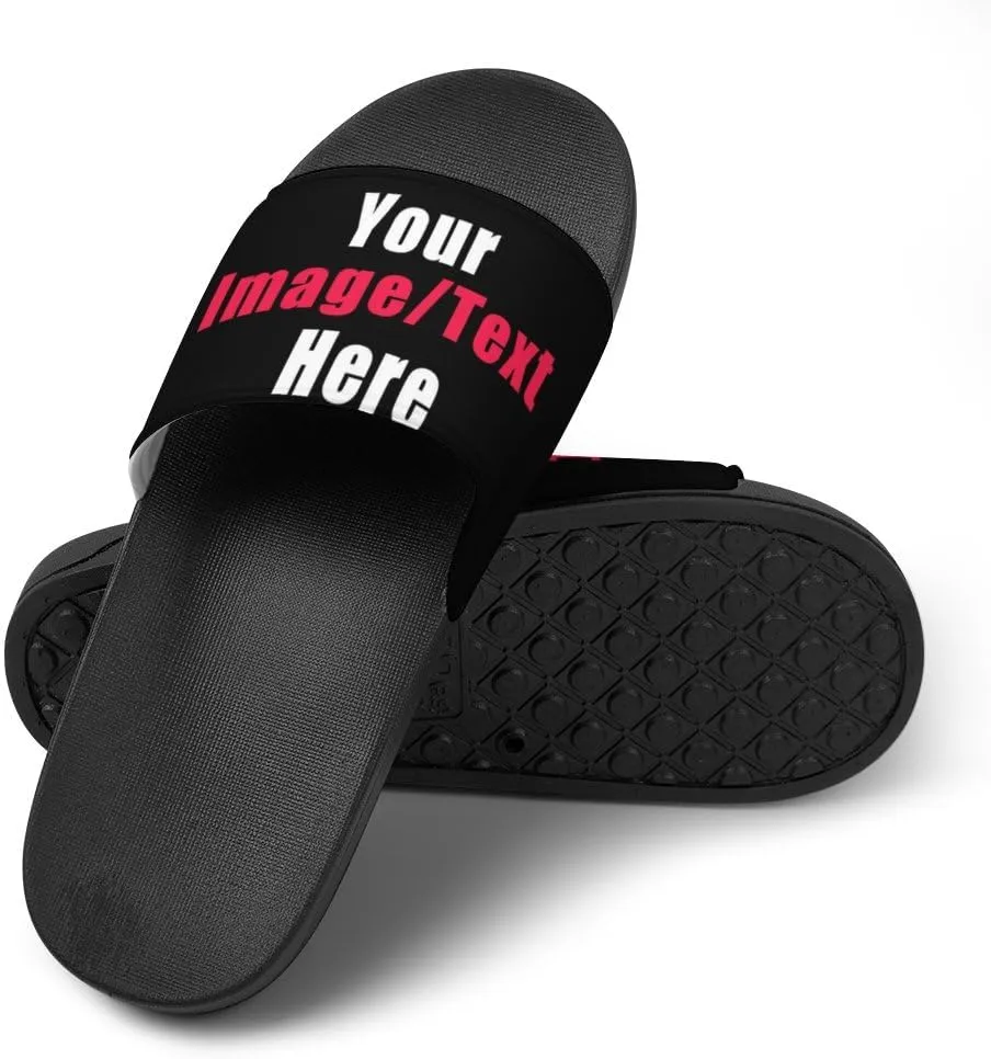 Custom Slides Sandals Personalized Add Your Name Photo Design Sandals Fashion Beach Sandals Comfort Bathroom Shower Shoes Non Slip Indoor Outdoor Water Sandals for Women Men