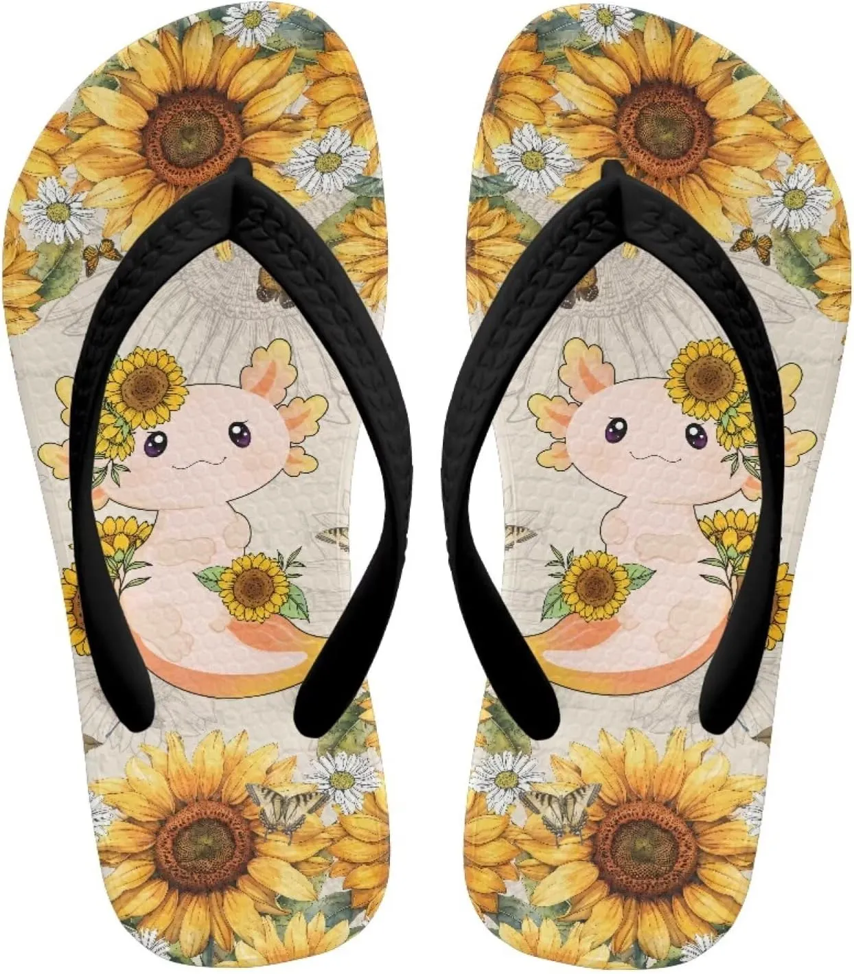 Cute Axolotl Kids Sandals Flip Flops Girls Shower House Slippers Soft Cushion Foam Summer Sandals