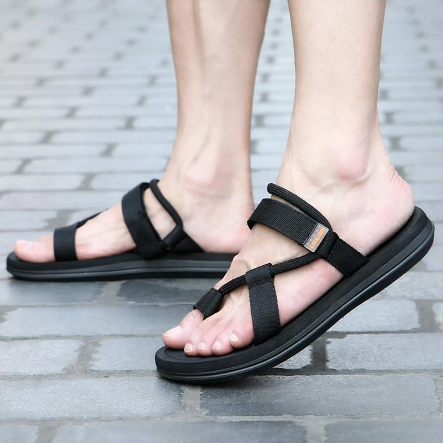 CYian Mens Sandals Slippers Rubber Flip Flops for Men Shoes with Fashion Eastic Strap Free Adjustment Indoor Outdoor
