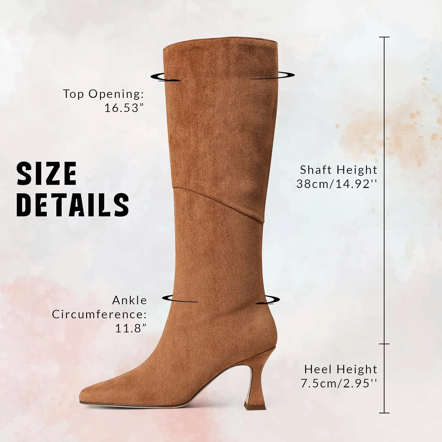 CYNLLIO Knee High Boots Women Square Toe Kitten High Heel Tall Boots Fashion Side Zipper Stiletto Heel Long Boots