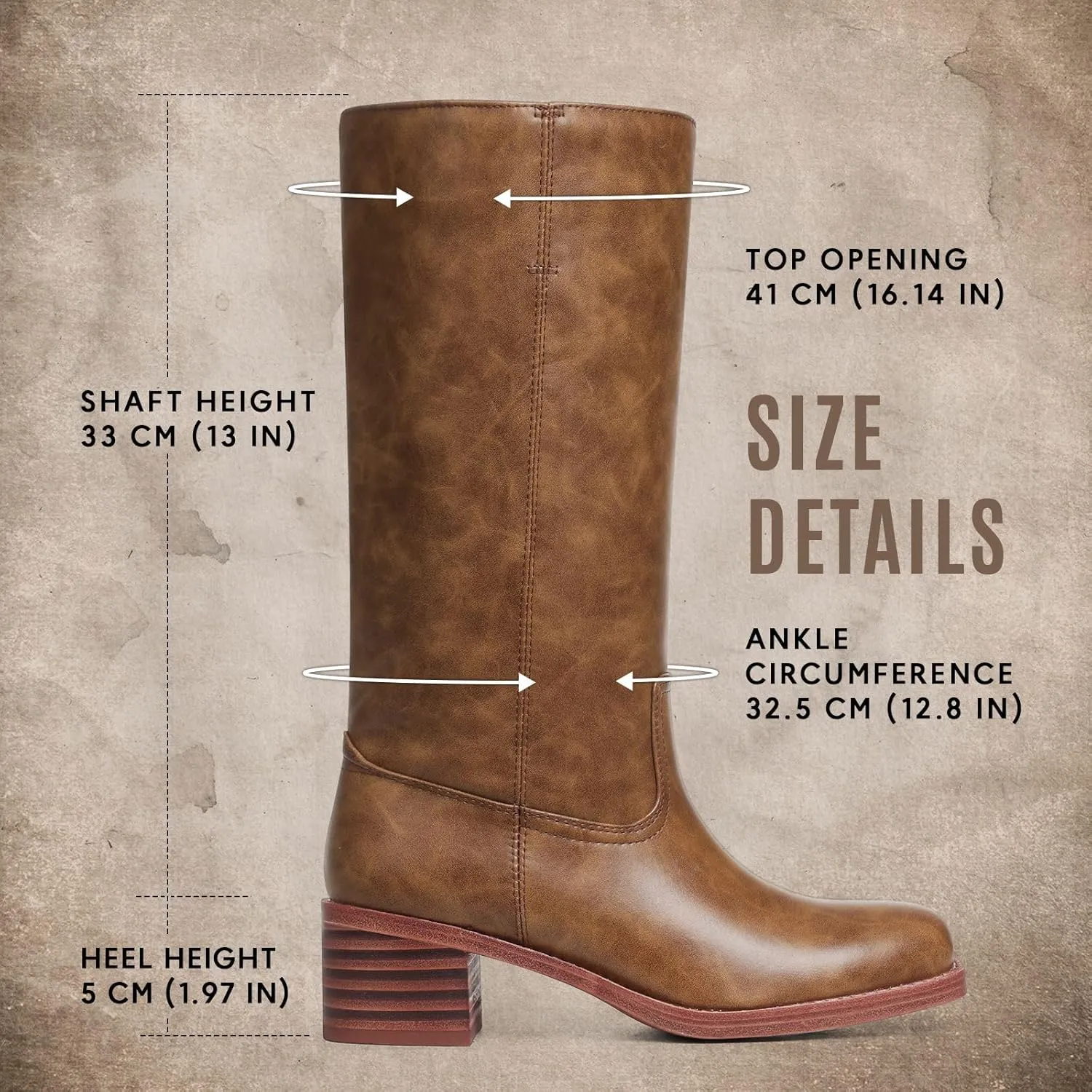 CYNLLIO Knee High Wide Calf Boots for Women: Square Toe Chunky Block Heel Boots, Casual, Long, Country, Walking, Office Shoes