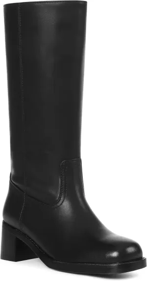 CYNLLIO Knee High Wide Calf Boots for Women: Square Toe Chunky Block Heel Boots, Casual, Long, Country, Walking, Office Shoes