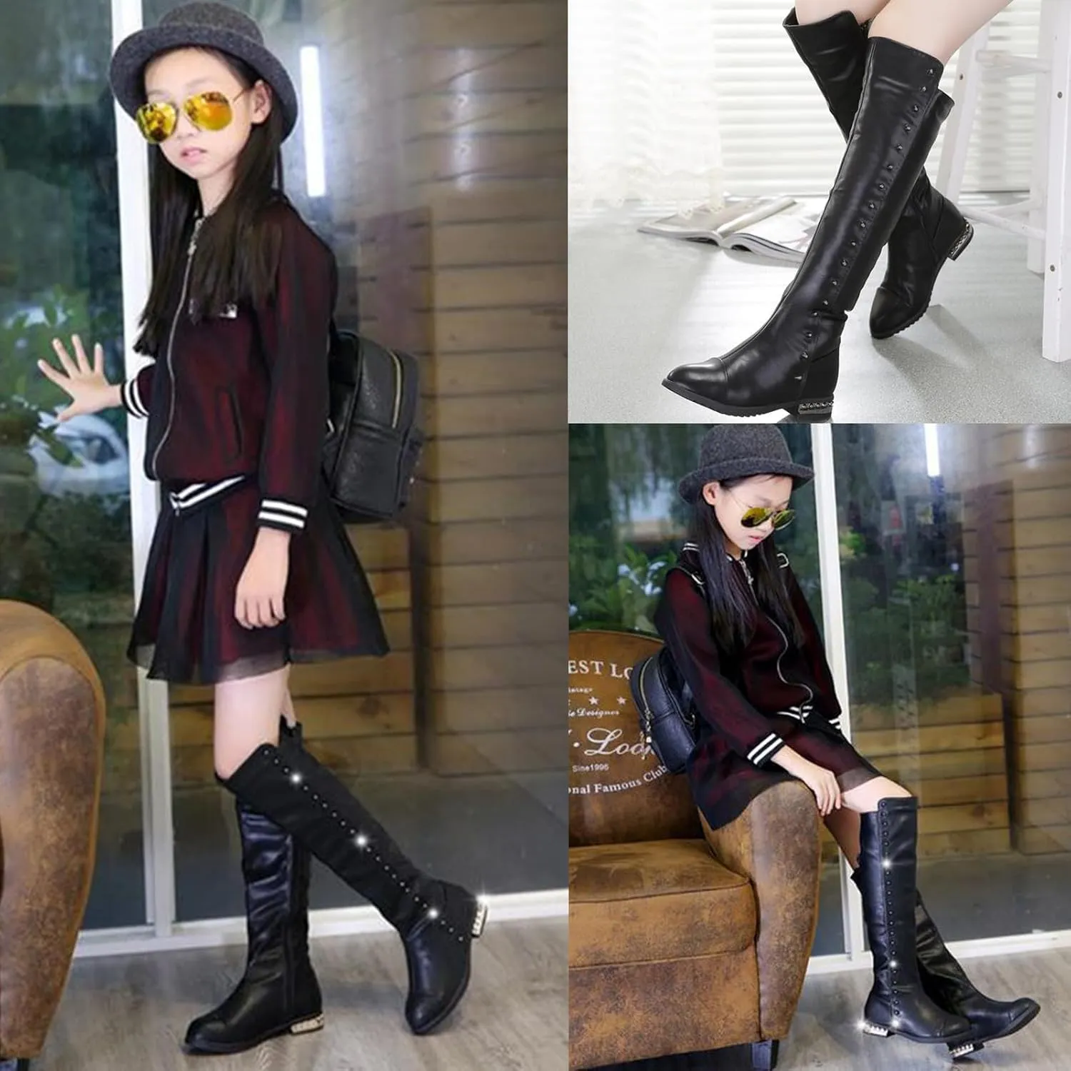 DADAWEN Girl's Waterproof Side Zipper Knee High Riding Boots (Toddler/Little Kid/Big Kid)