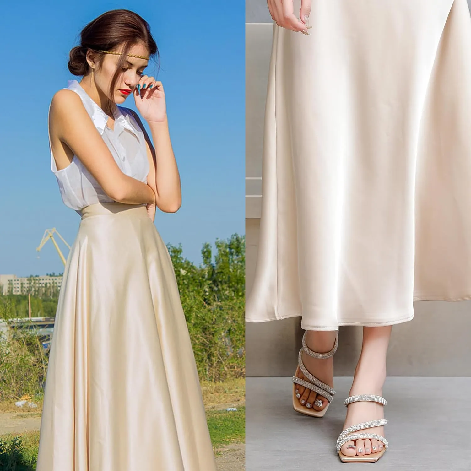 DADAWEN Women's Rhinestone Heeled Sandals Square Toe Strappy Chunky Block Heels for Women Comfortable Wedding Party Dress Pumps Shoes