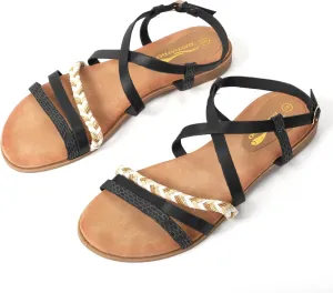 DAYDAYGO Women's Elegant Flat Sandals with Adjustable Ankle Strap and Memory Foam - Dressy and Comfortable for Summer - Fashionable and Trendy for Girls and Women - Strappy Sandal