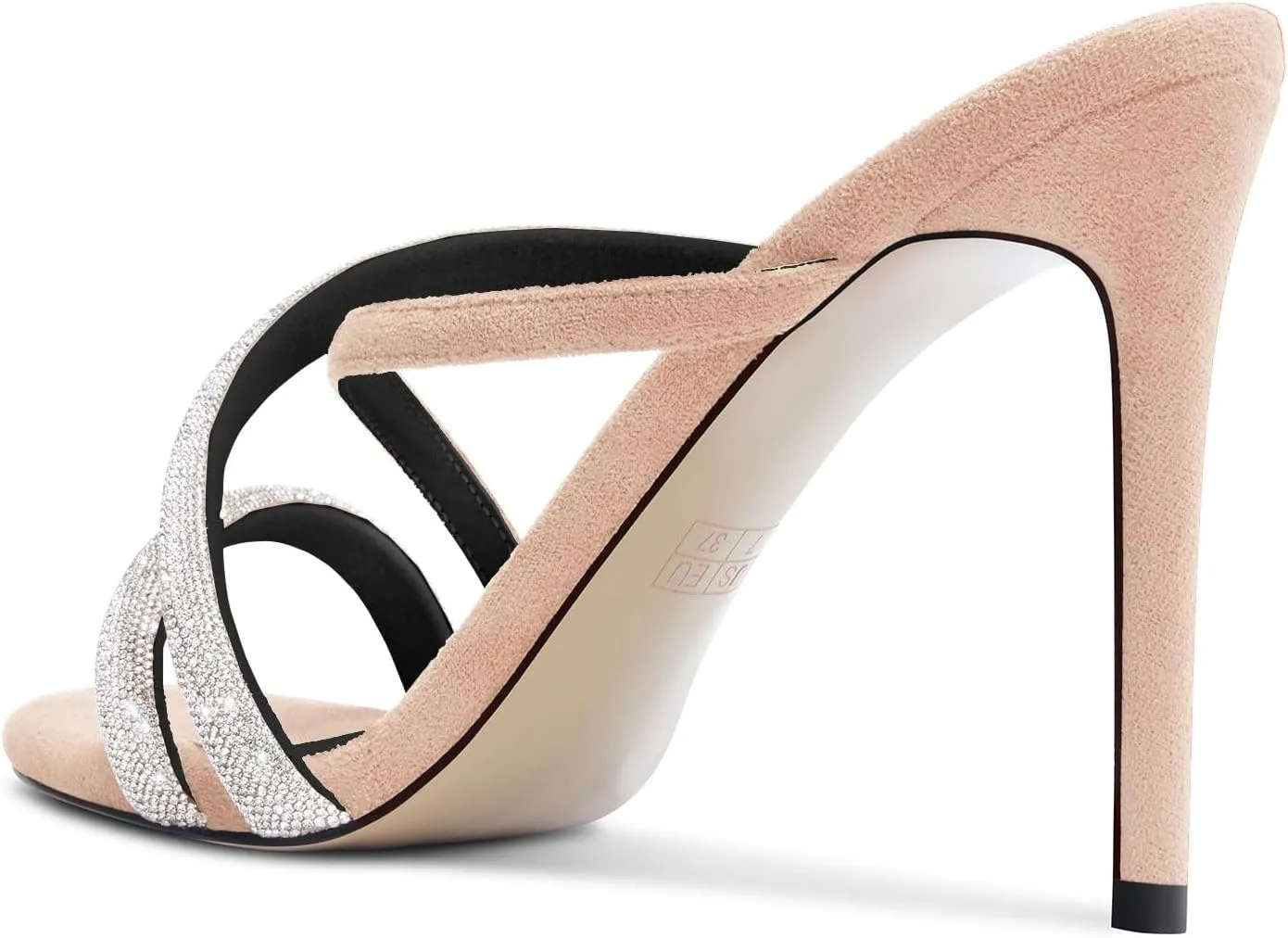 DearOnly Womens Stiletto High Heel Peep Open Toe Mules Shoes Cross-Strap Slip-on Rhinestone Crystal Prom Dress Shoes