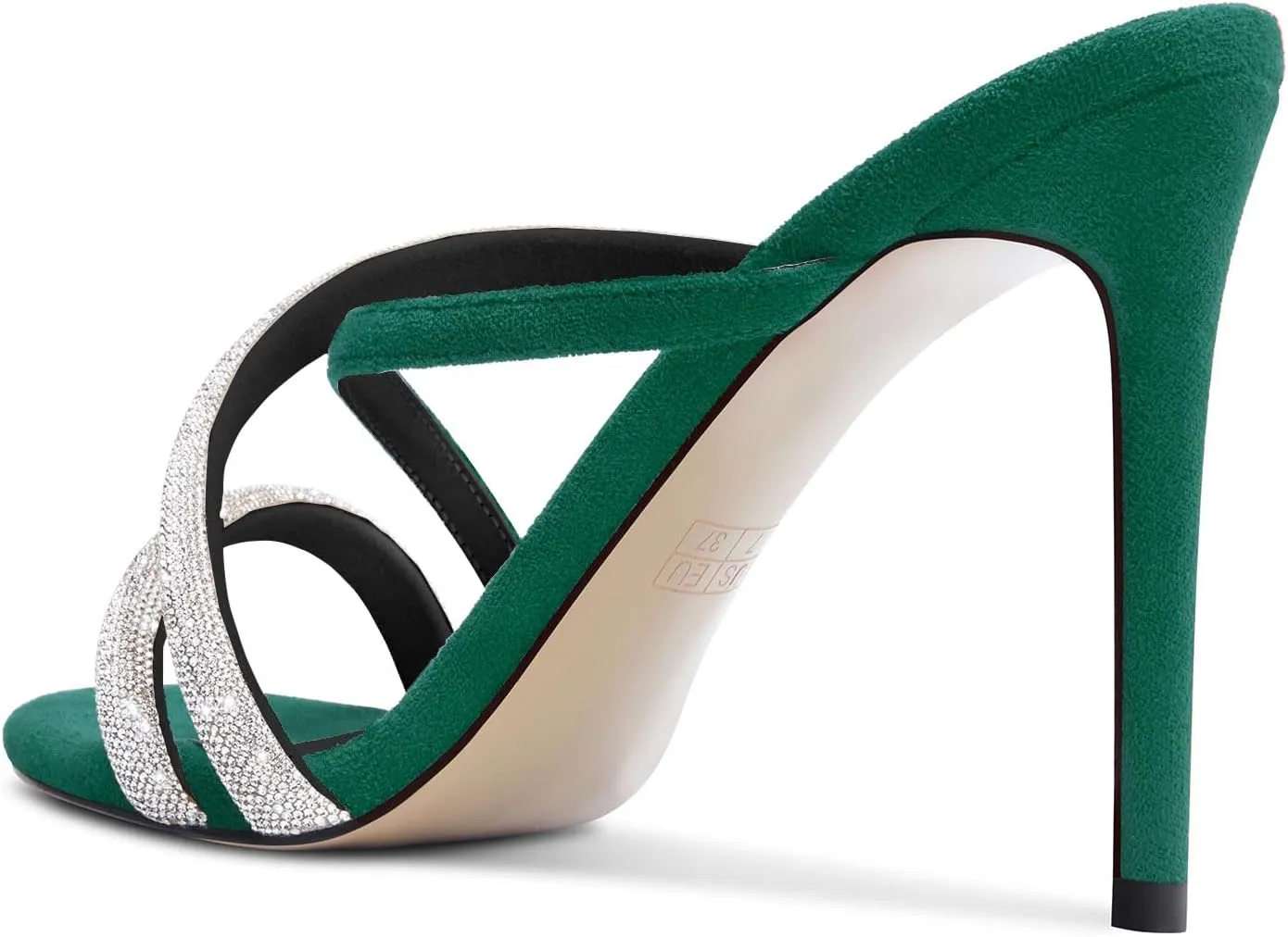 DearOnly Womens Stiletto High Heel Peep Open Toe Mules Shoes Cross-Strap Slip-on Rhinestone Crystal Prom Dress Shoes