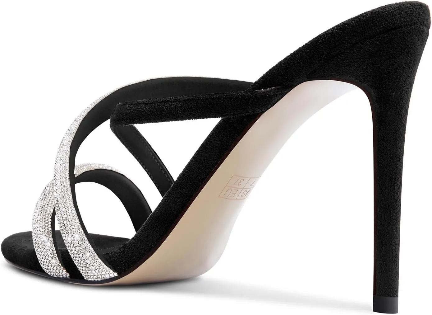 DearOnly Womens Stiletto High Heel Peep Open Toe Mules Shoes Cross-Strap Slip-on Rhinestone Crystal Prom Dress Shoes