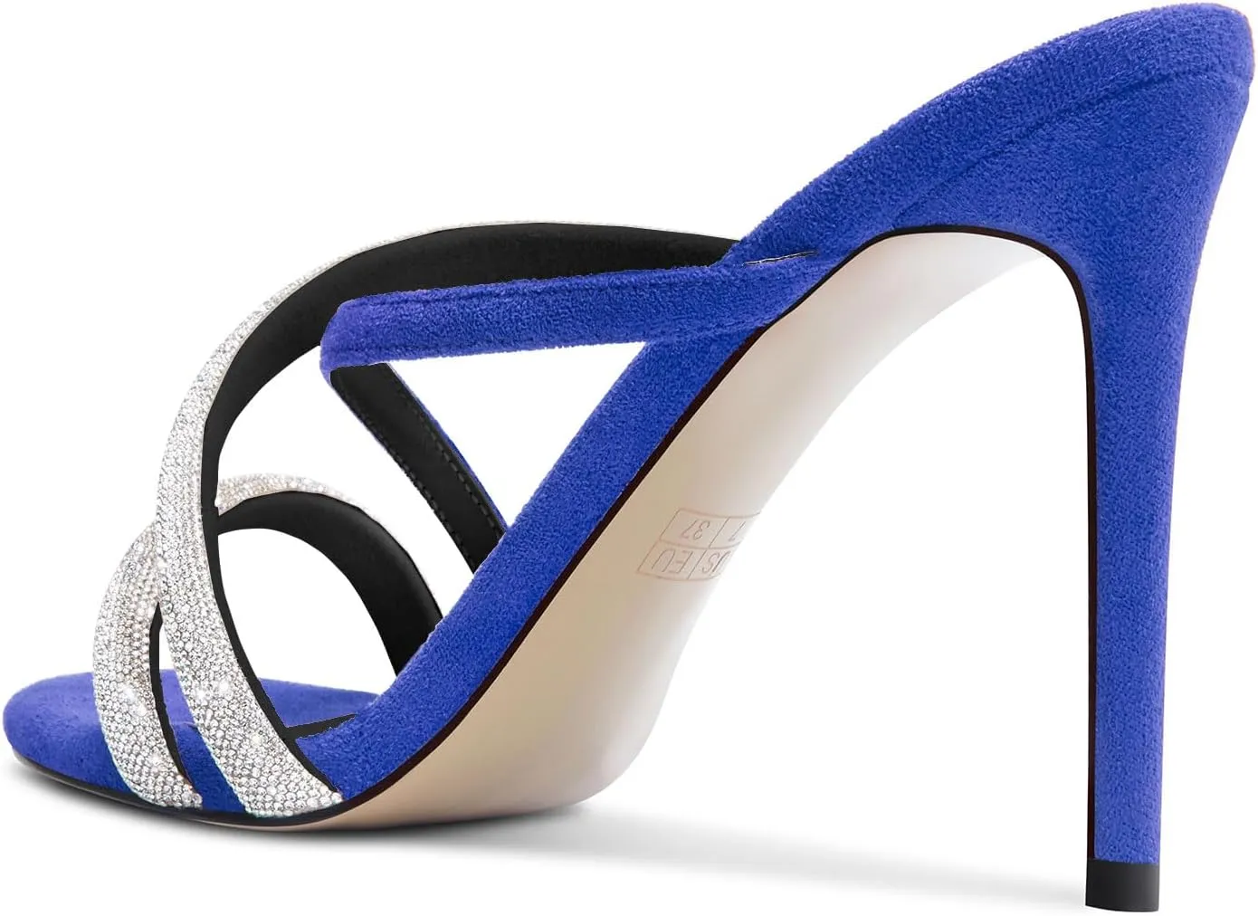 DearOnly Womens Stiletto High Heel Peep Open Toe Mules Shoes Cross-Strap Slip-on Rhinestone Crystal Prom Dress Shoes