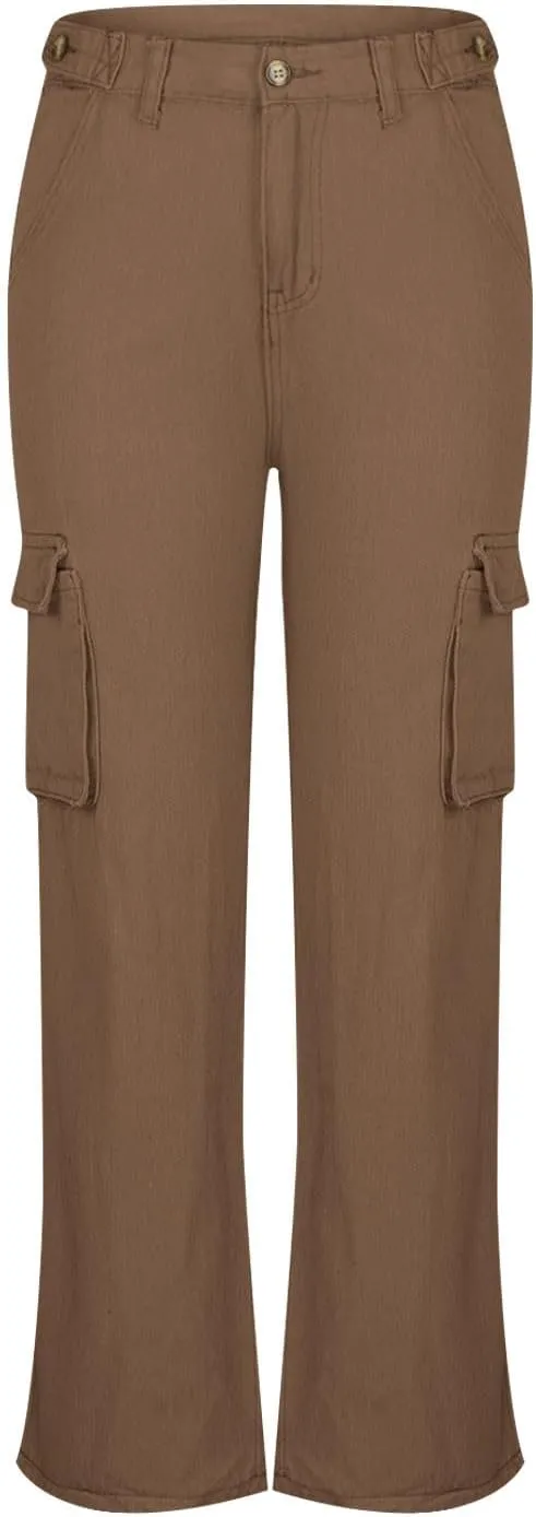 Denim Cargo Pants for Women Baggy Multi Pockets Button Mid Waist Zipper Jeans 2024 Fashion Straight Leg Cargo Jeans