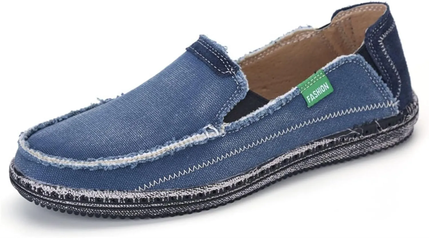 Denim Cloth Washed Loafers for Men's Vintage Slip On Round top Lightweight Casual Shoes Low Top WearResistant Elastic Band Walking Flat Slippers