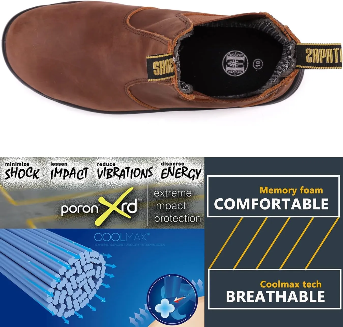 DIIG Work Boots for Men, Soft/Steel Toe Waterproof Working Boots, Slip Resistant Anti-Static Slip-on Safety EH Working Shoes 6 8 9 10 11 12 13 (Brown)