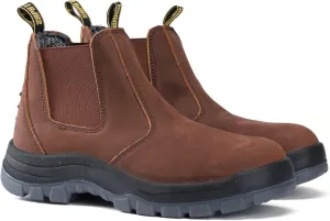 DIIG Work Boots for Men, Soft/Steel Toe Waterproof Working Boots, Slip Resistant Anti-Static Slip-on Safety EH Working Shoes 6 8 9 10 11 12 13 (Brown)