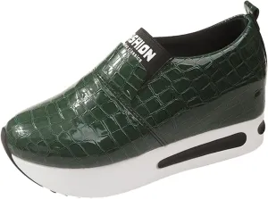 DIYCAM Snakeskin Platform Sneakers for Women Round Toe Slip On Classic Wedge Heel Loafers Sneaker Comfortable Work Casual Shoes 2024