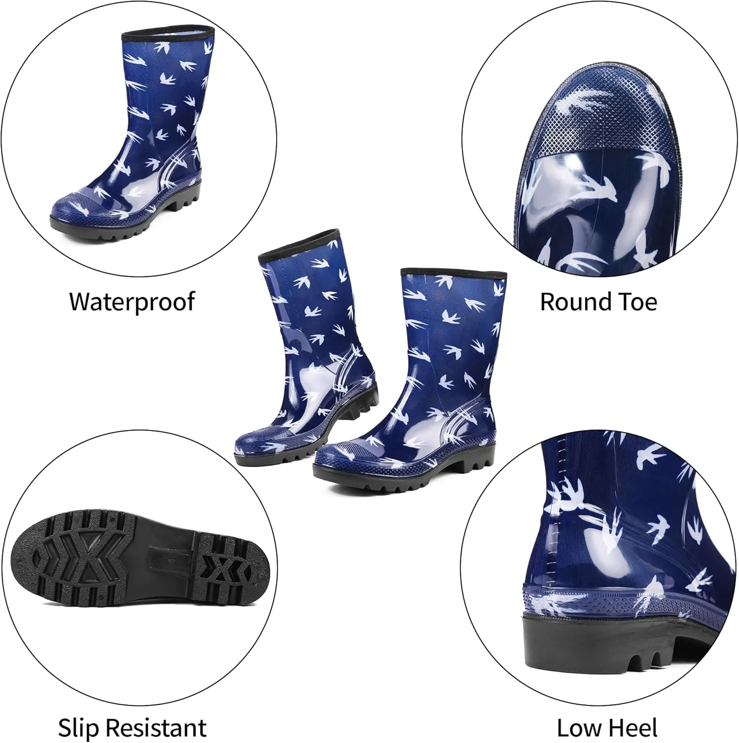 DKSUKO Waterproof Womens Rain Boots insulated,Lightweight Rubber fashion Boots in Gardening,Warm and Comfortable Wide Calf Rain Boots with Glossy in Outdoor