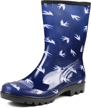 DKSUKO Waterproof Womens Rain Boots insulated,Lightweight Rubber fashion Boots in Gardening,Warm and Comfortable Wide Calf Rain Boots with Glossy in Outdoor