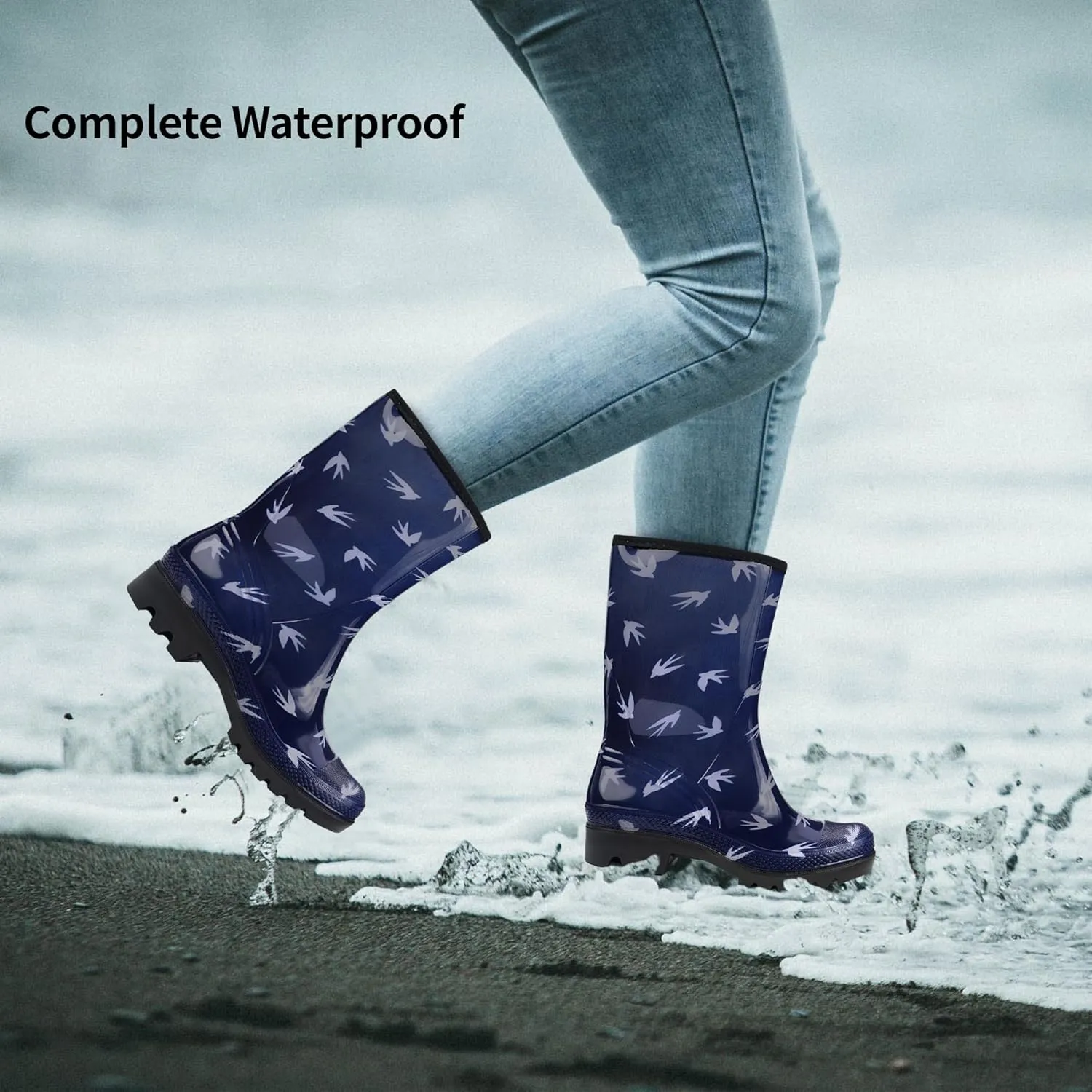 DKSUKO Waterproof Womens Rain Boots insulated,Lightweight Rubber fashion Boots in Gardening,Warm and Comfortable Wide Calf Rain Boots with Glossy in Outdoor