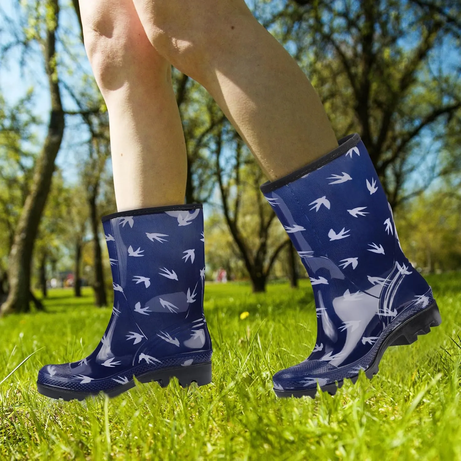 DKSUKO Waterproof Womens Rain Boots insulated,Lightweight Rubber fashion Boots in Gardening,Warm and Comfortable Wide Calf Rain Boots with Glossy in Outdoor