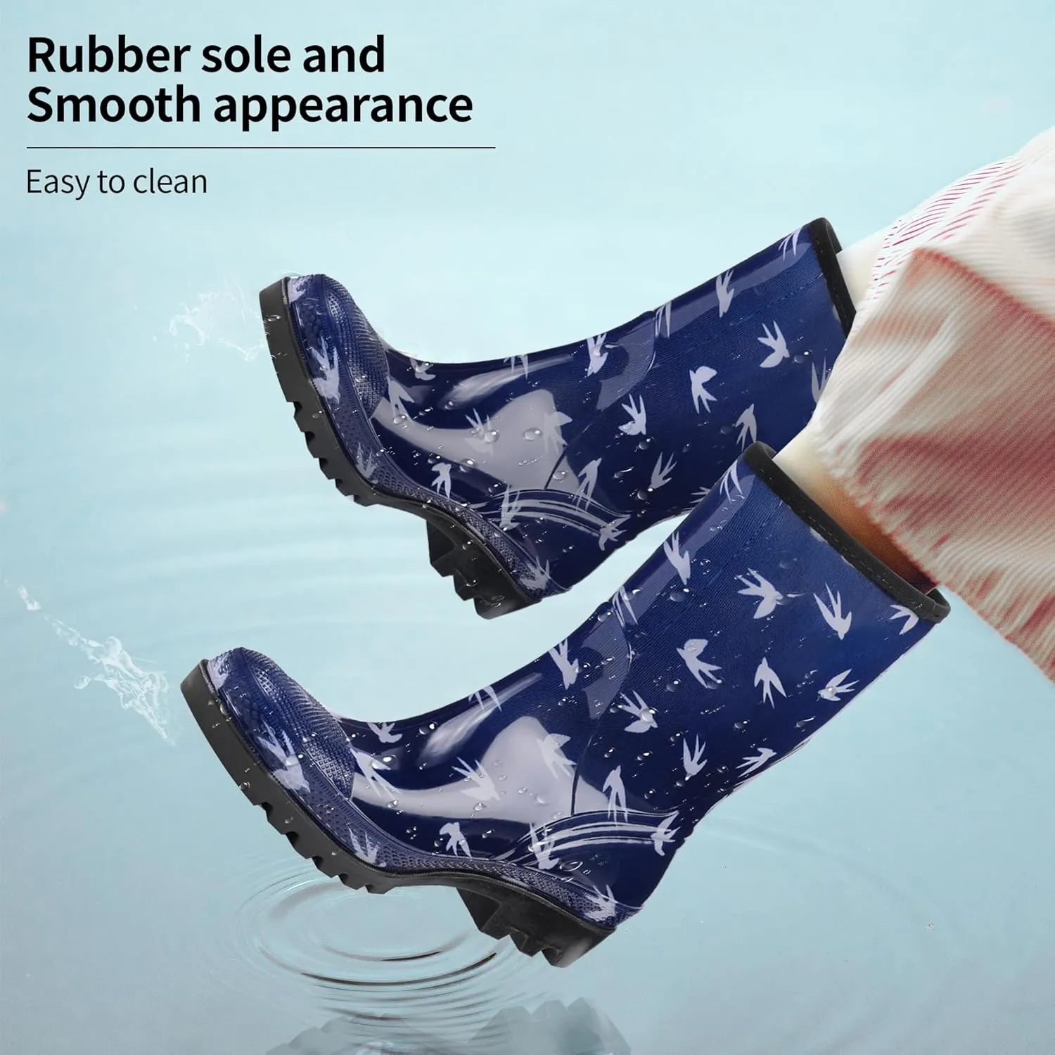 DKSUKO Waterproof Womens Rain Boots insulated,Lightweight Rubber fashion Boots in Gardening,Warm and Comfortable Wide Calf Rain Boots with Glossy in Outdoor