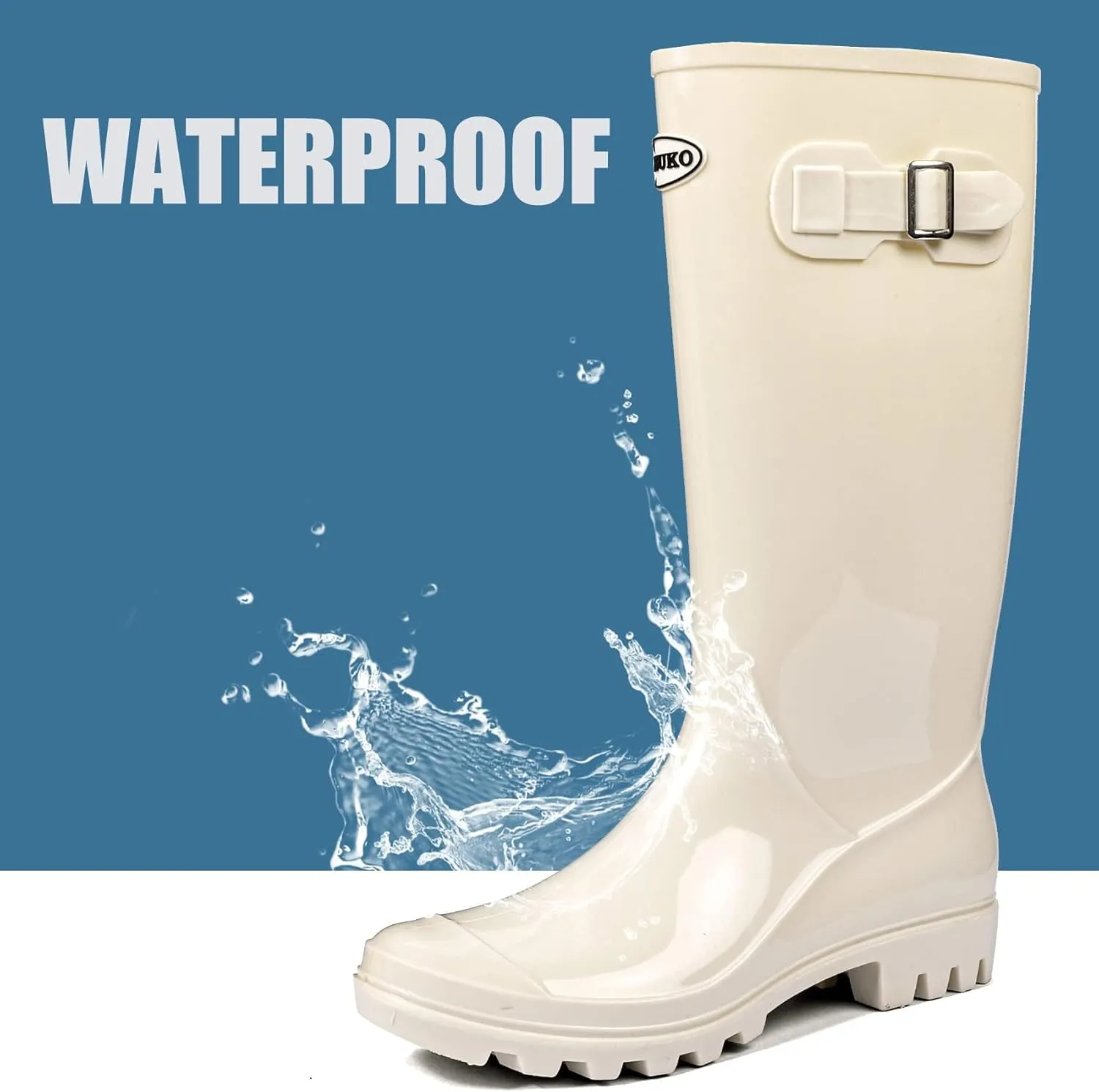 DKSUKO Women's Tall Rain Boots Garden Boots Waterproof Wellington Rubber Boots