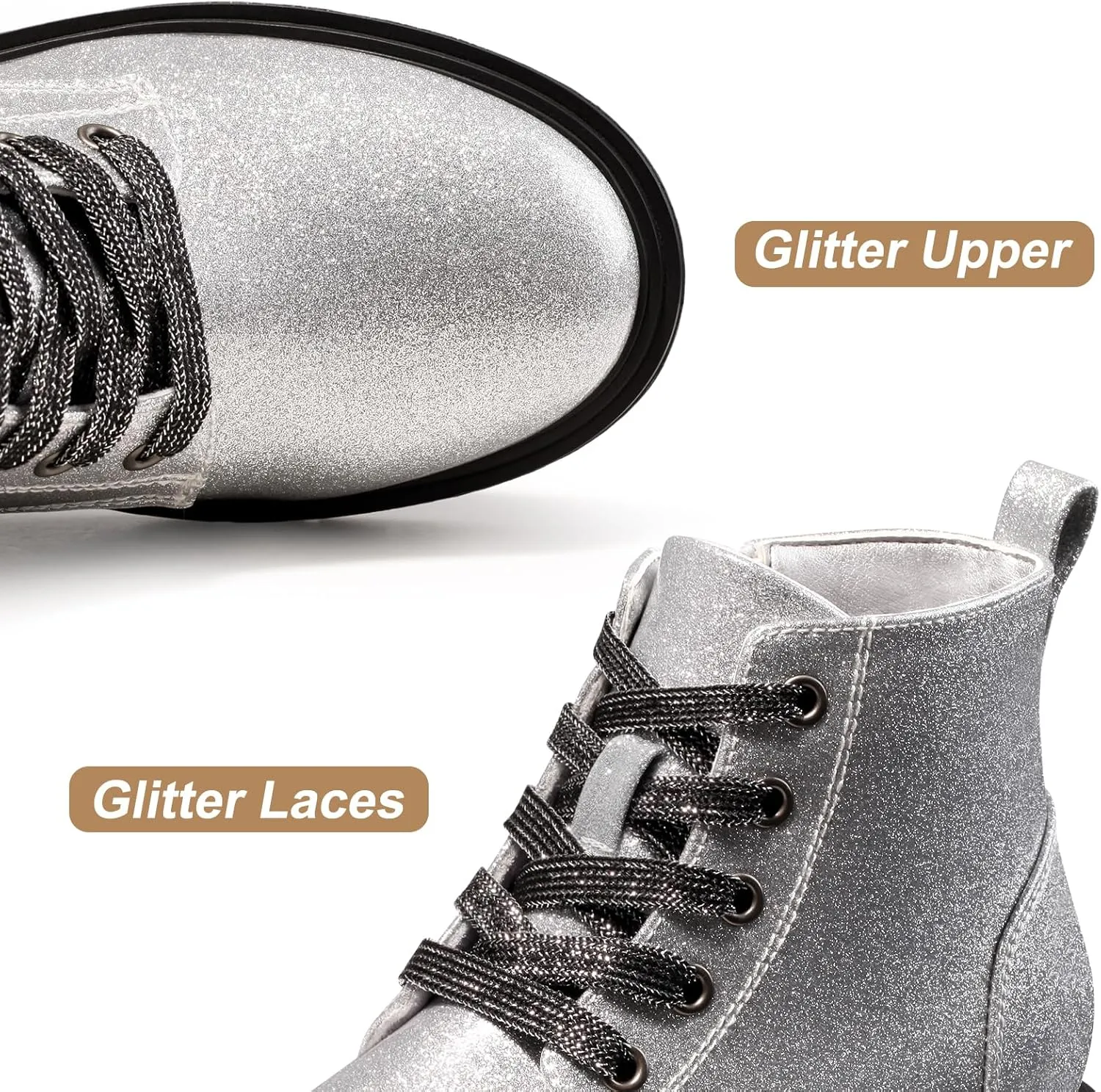 Dodow Girls Ankle Boots Glitter Combat Booties Zipper Lace Up Winter Dress Boots for Little Kid Big Kid